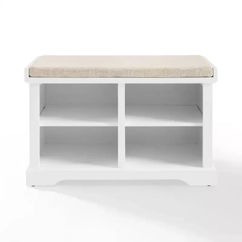 Banc de rangement blanc - Crosley : Rembourré, tapissé de lin, style rustique