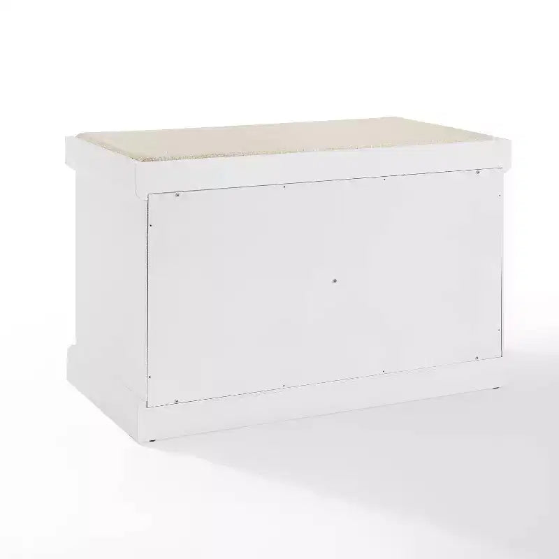Banc de rangement blanc - Crosley : Rembourré, tapissé de lin, style rustique