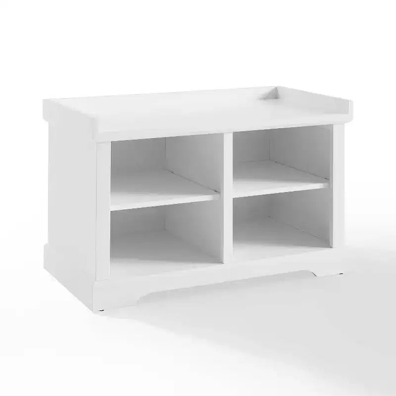 Banc de rangement blanc - Crosley : Rembourré, tapissé de lin, style rustique