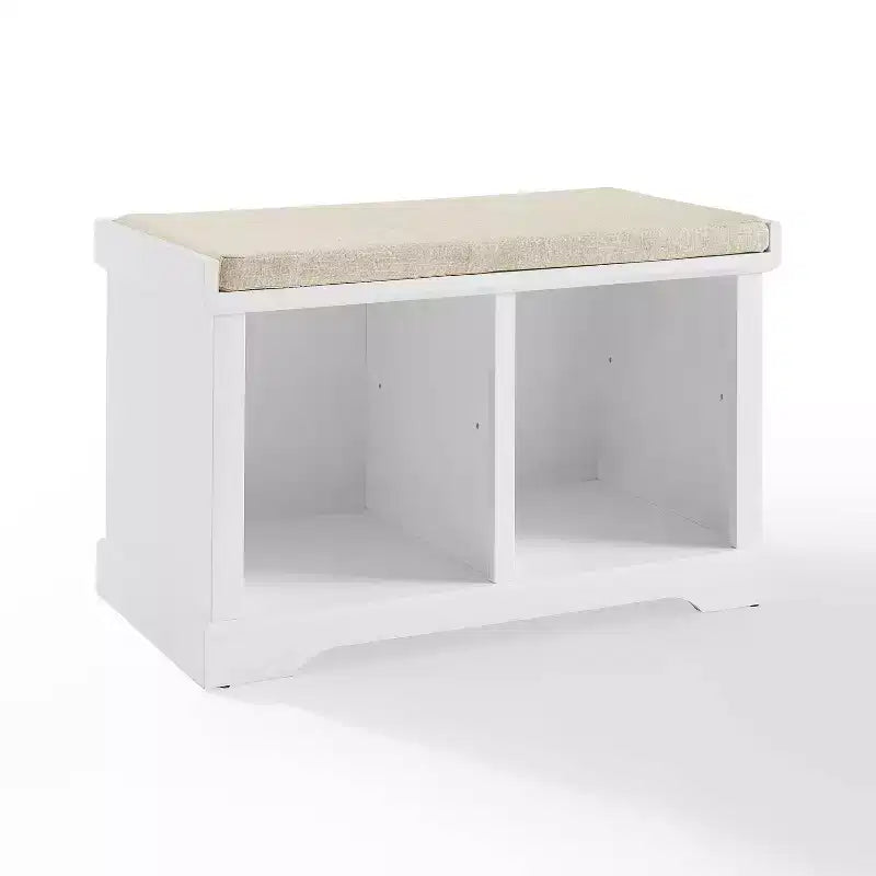 Banc de rangement blanc - Crosley : Rembourré, tapissé de lin, style rustique