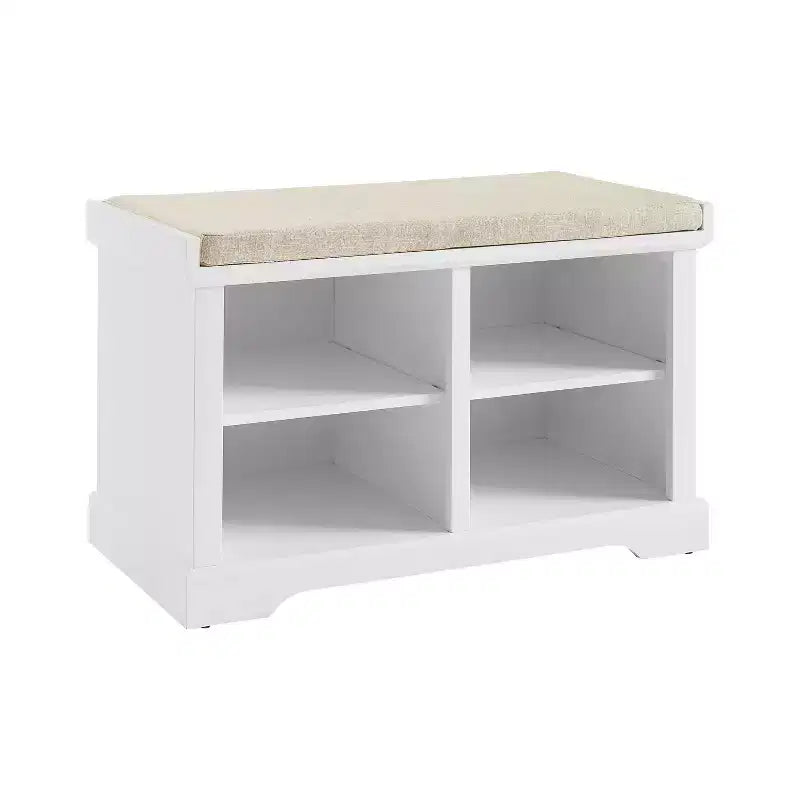 Banc de rangement blanc - Crosley : Rembourré, tapissé de lin, style rustique