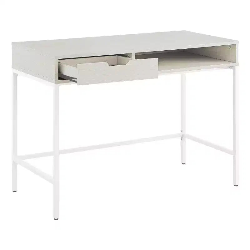 40" Contempo Desk with Drawer and Shelf White Oak - OSP Home Furnishings: Sturdy Steel Frame, MDF Surface