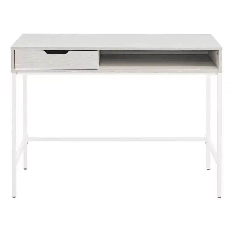 Bureau avec tiroir et étagère Chêne blanc Structure en acier robuste, Surface en MDF