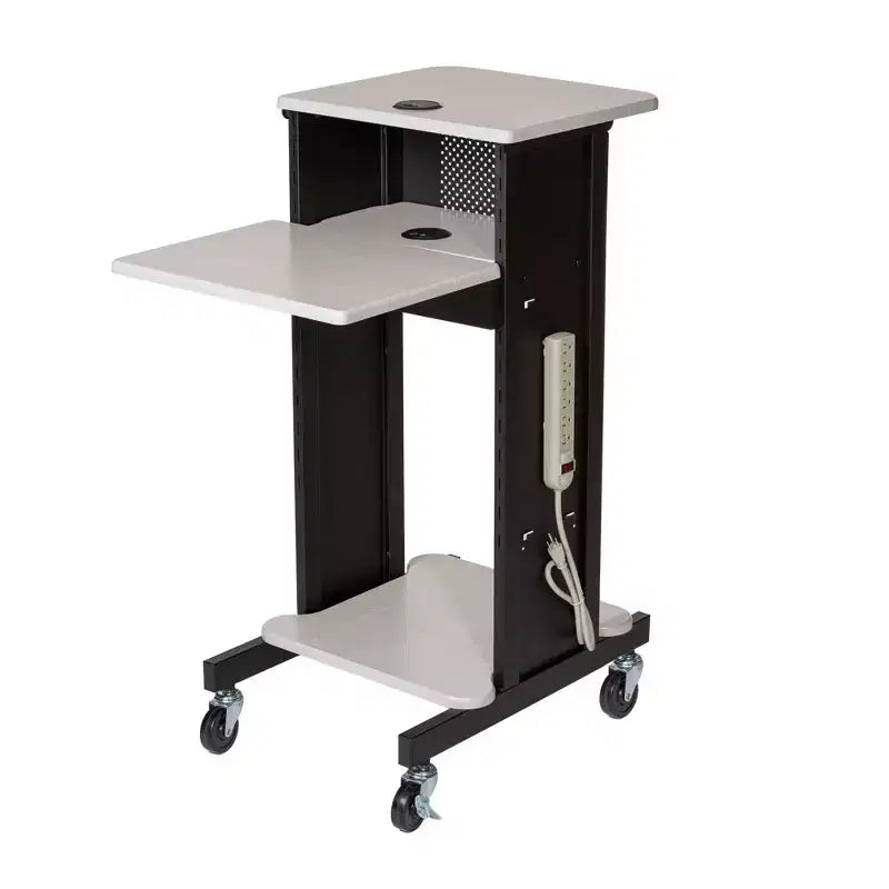 Premium Presentation Lecture Podium Cart: Mobile, with Power Strip - Hampden Furnishings