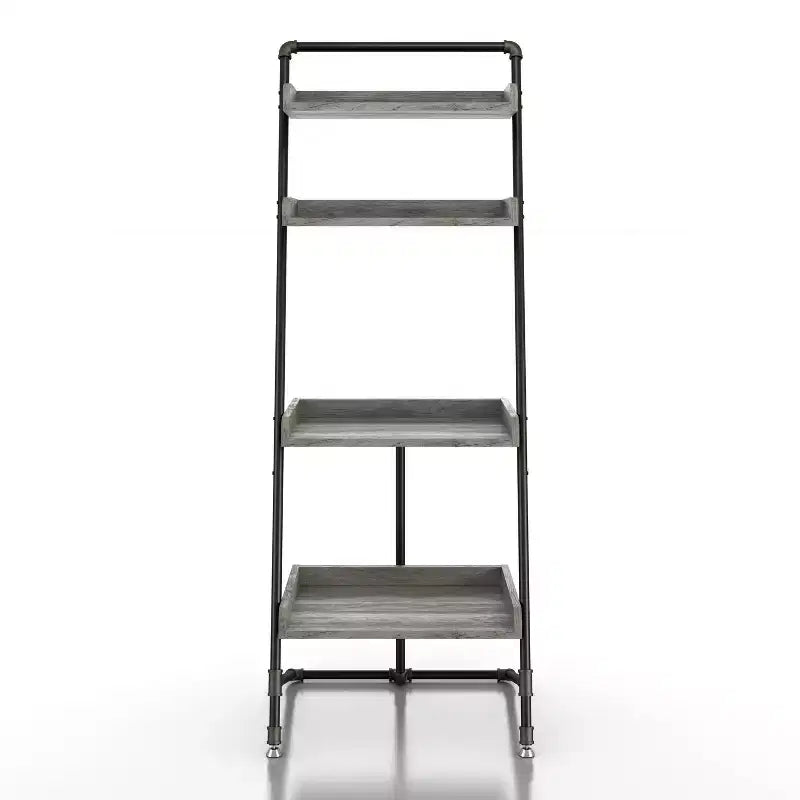 HOMES: Inside + Out 70.86" Humbolt Ladder Display Shelf Vintage Gray Oak: Industrial Style, 4-Tier Storage
