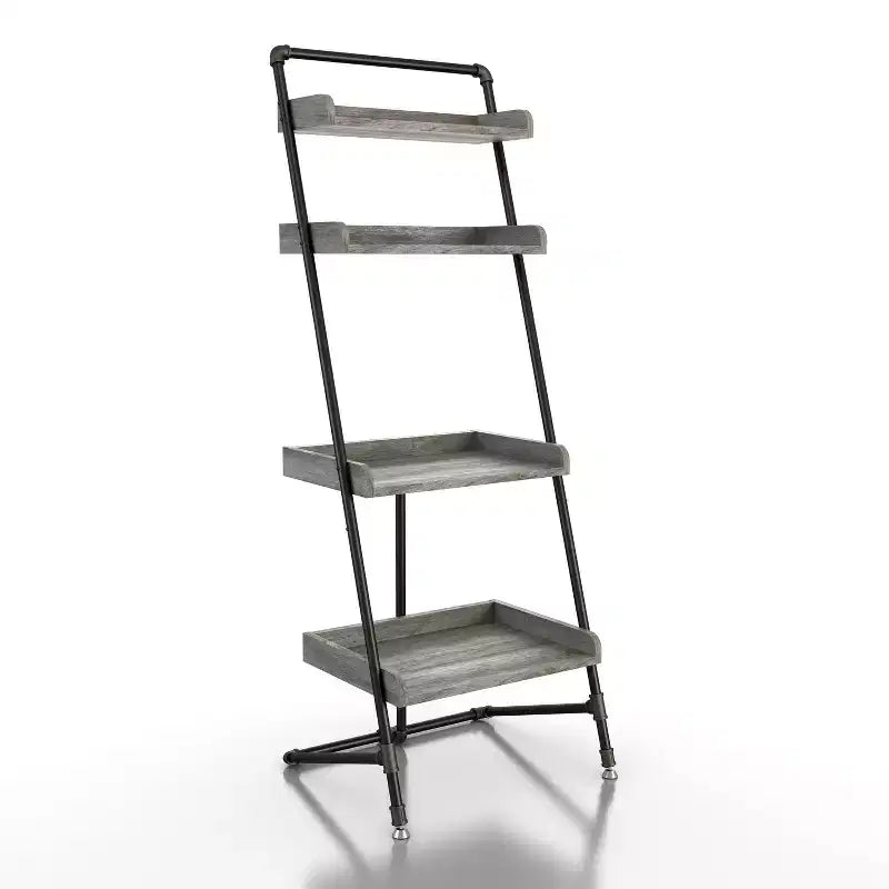 Étagère échelle industrielle 4 niveaux en chêne gris vintage