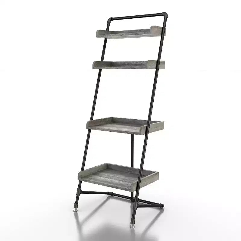 Étagère échelle industrielle 4 niveaux en chêne gris vintage
