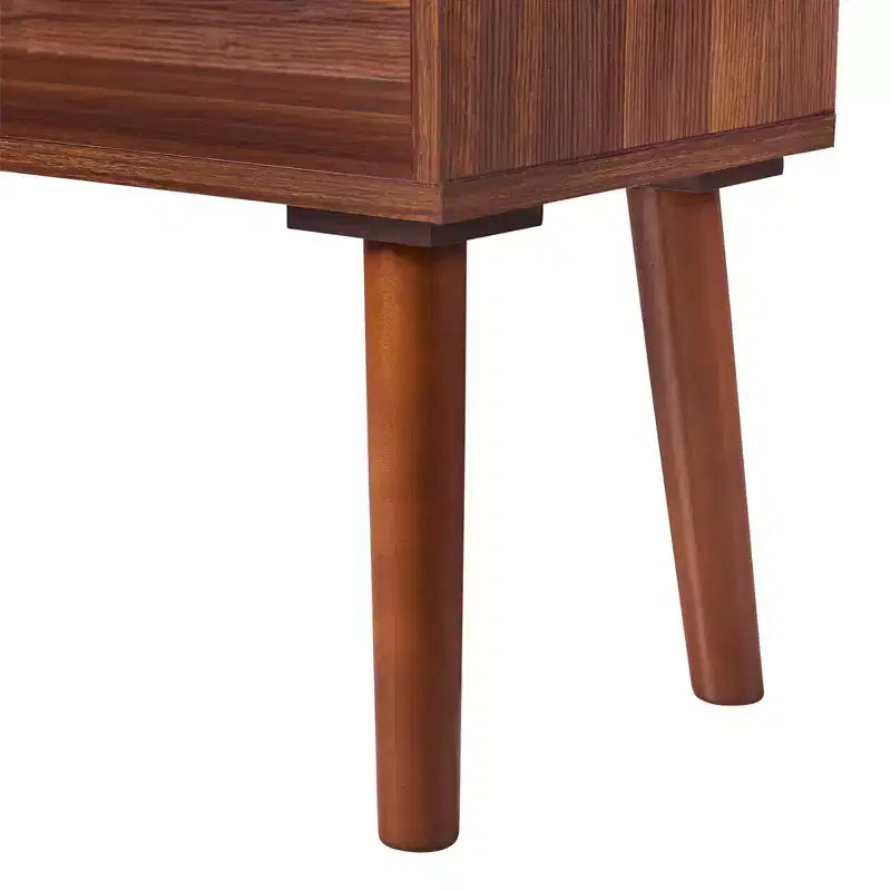 Étagère de rangement mi-siècle en noyer avec plateau imitation marbre et pieds en bois massif