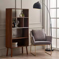Étagère de rangement mi-siècle en noyer avec plateau imitation marbre et pieds en bois massif