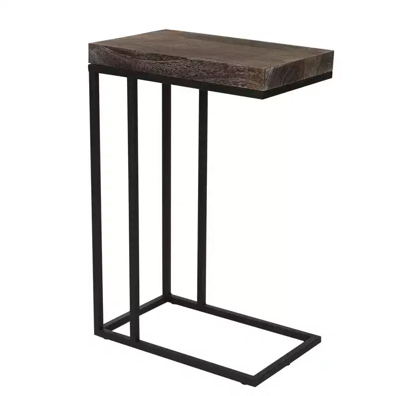 Breeze Casual C Shaped End Table Metal Frame Rustic Brown - Proman Products: Slide Under Sofa, Snack & Lamp Stand