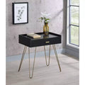 Table d'appoint mi-siècle pieds cuivre chrome, tiroir de rangement