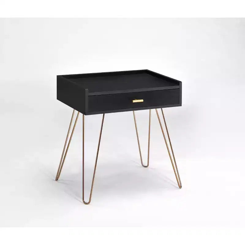 Table d'appoint mi-siècle pieds cuivre chrome, tiroir de rangement