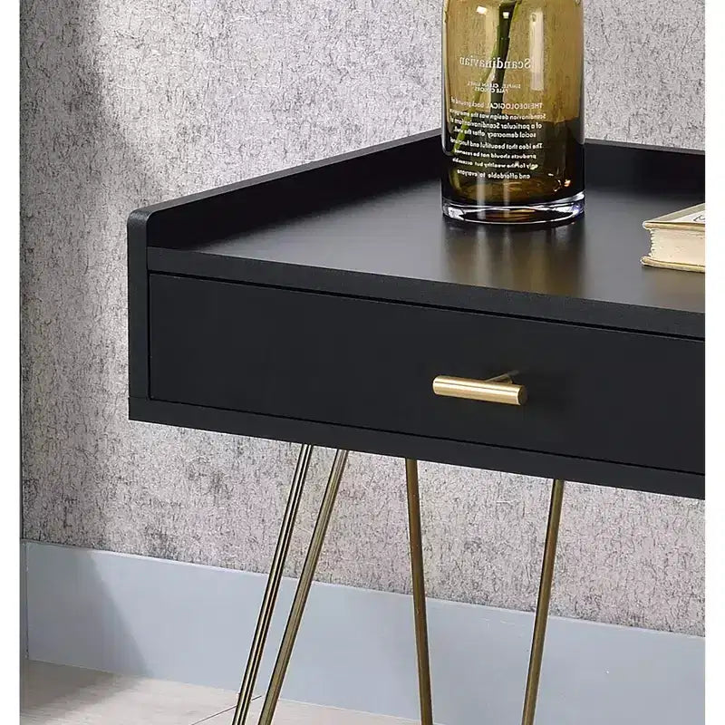 Table d'appoint mi-siècle pieds cuivre chrome, tiroir de rangement