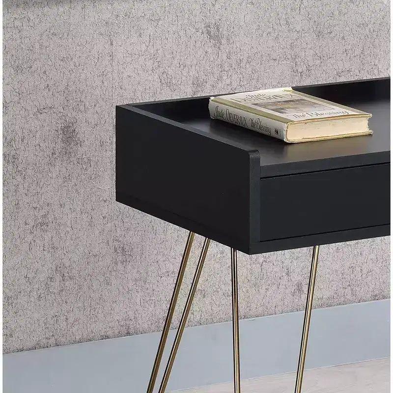 Table d'appoint mi-siècle pieds cuivre chrome, tiroir de rangement