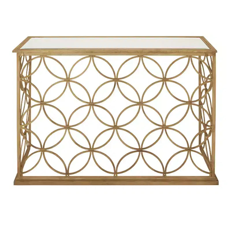 Olivia & May Rectangular Traditional Modern Metal Console Table Gold: Elegant Foyer, Entrance, Narrow Design