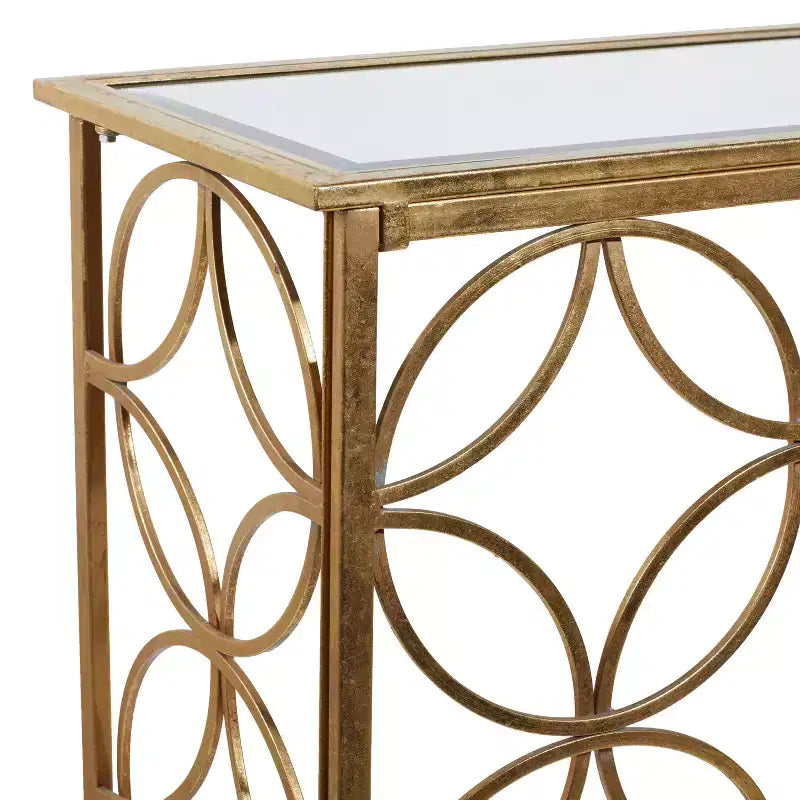Console étroite rectangulaire dorée en métal style traditionnel moderne pour entrée