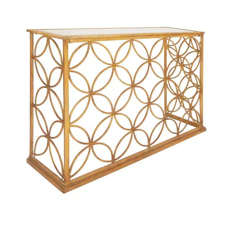 Console étroite rectangulaire dorée en métal style traditionnel moderne pour entrée