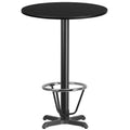 Dessus de table rond stratifié, piètement de table hauteur bar et repose-pieds