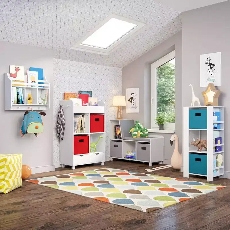 Tour de rangement pour livres et jouets pour enfants avec 3 casiers et 6 étagères à livres, blanc