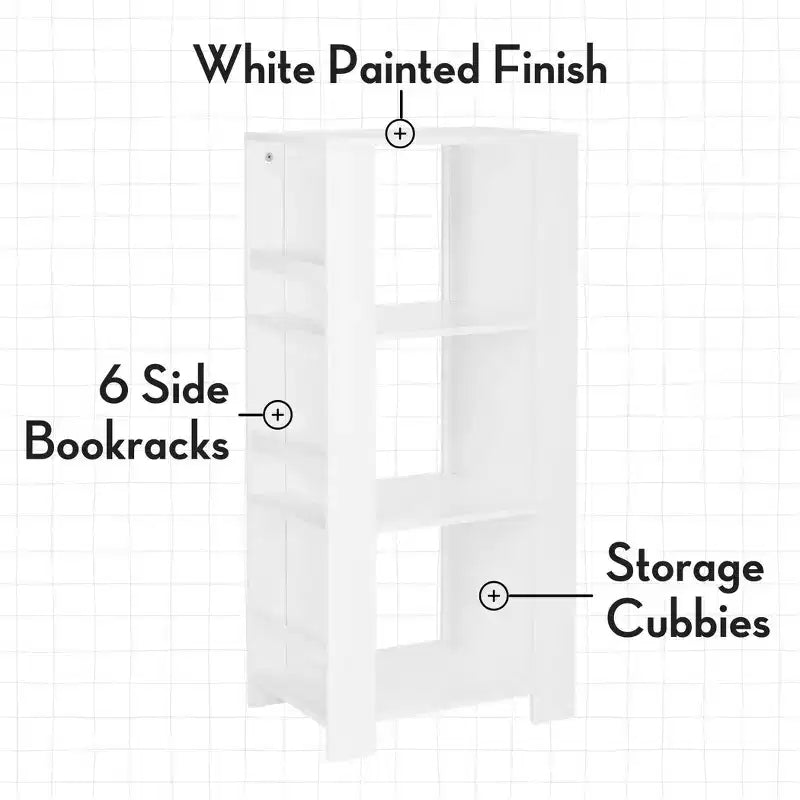 Tour de rangement pour livres et jouets pour enfants avec 3 casiers et 6 étagères à livres, blanc