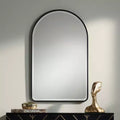 Miroir mural décoratif à dessus arqué, biseauté, cadre en métal noir mat et moderne