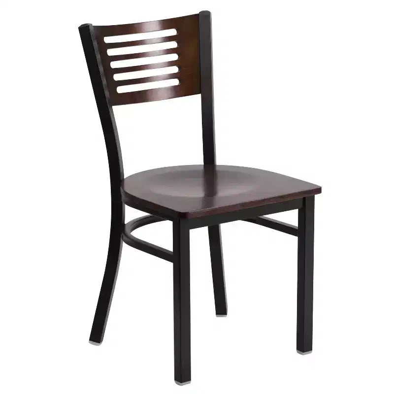 Emma and Oliver Black Decorative Slat Back Metal Restaurant Dining Chair
