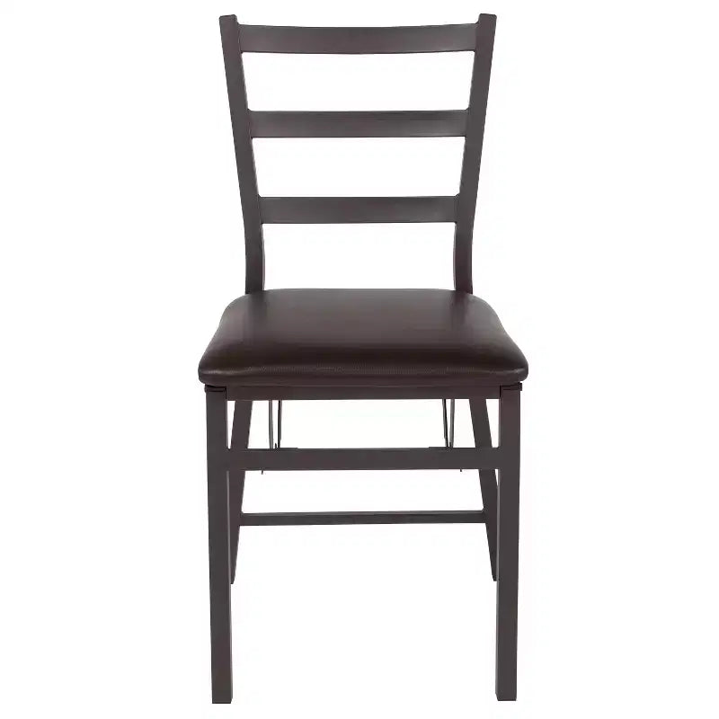 Chaise pliante en métal à dossier échelle avec assise en vinyle marron