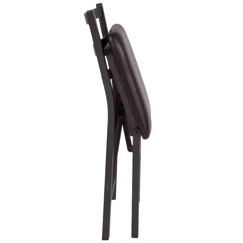 Chaise pliante en métal à dossier échelle avec assise en vinyle marron
