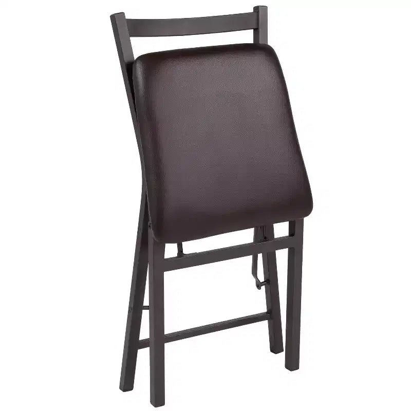 Chaise pliante en métal à dossier échelle avec assise en vinyle marron