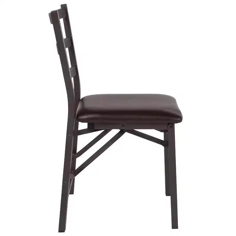 Chaise pliante en métal à dossier échelle avec assise en vinyle marron