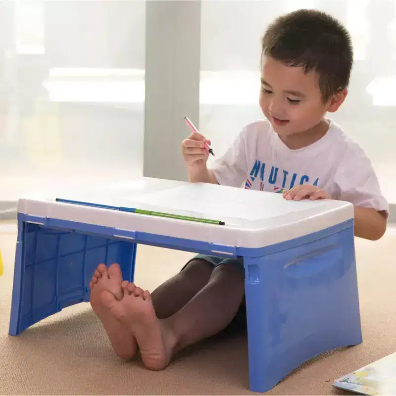 Plateau de table pliable en plastique pour enfants, bleu et blanc