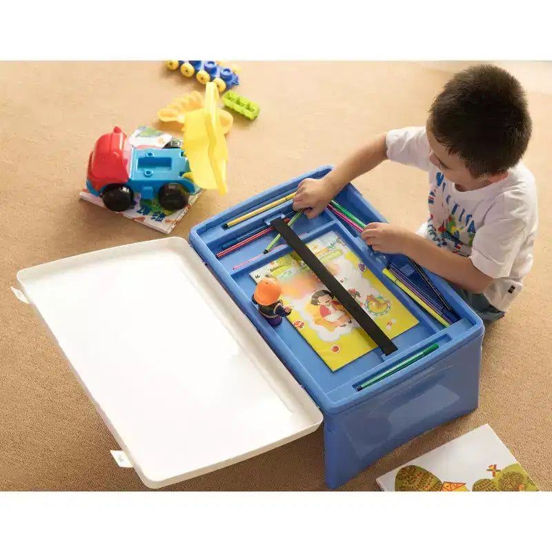Plateau de table pliable en plastique pour enfants, bleu et blanc