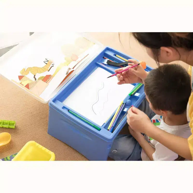 Plateau de table pliable en plastique pour enfants, bleu et blanc