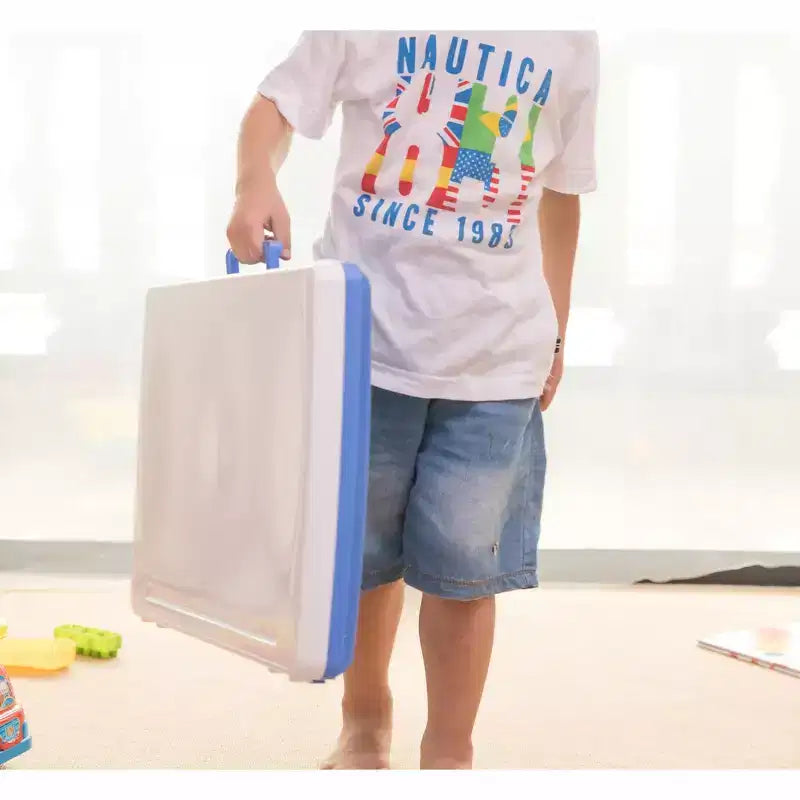 Plateau de table pliable en plastique pour enfants, bleu et blanc