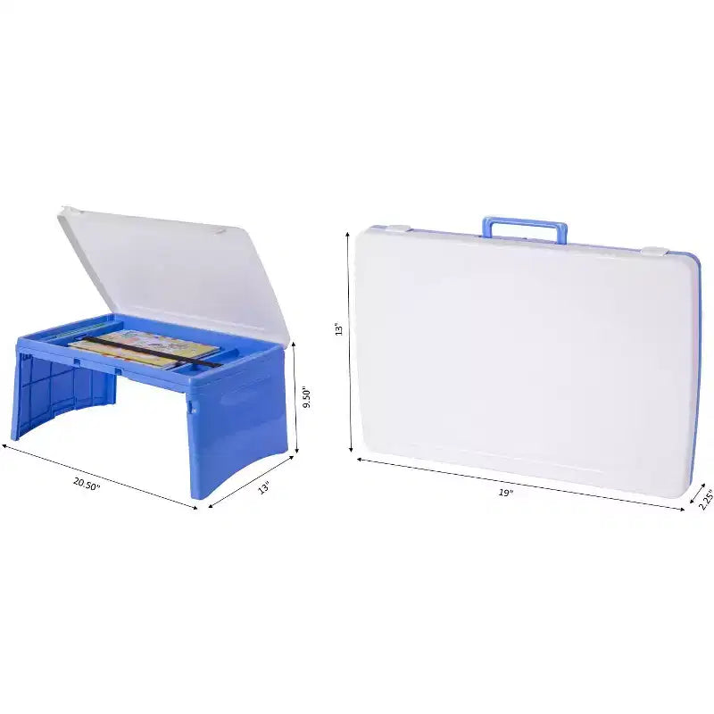 Plateau de table pliable en plastique pour enfants, bleu et blanc