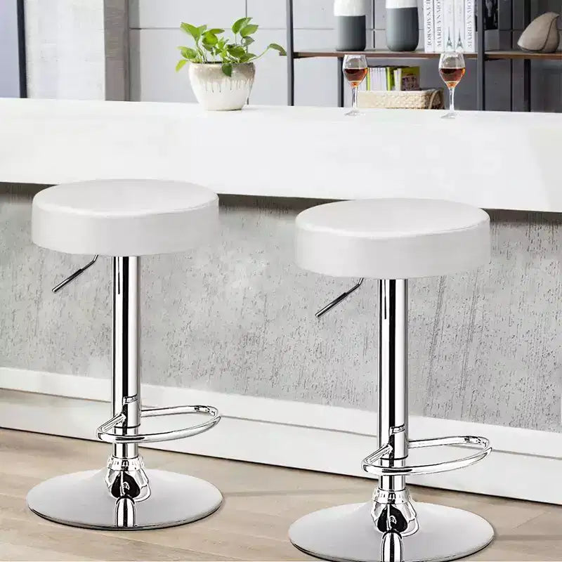 Tabouret de bar rond réglable pivotant en cuir synthétique avec repose-pieds Blanc\ Noir\ Rouge