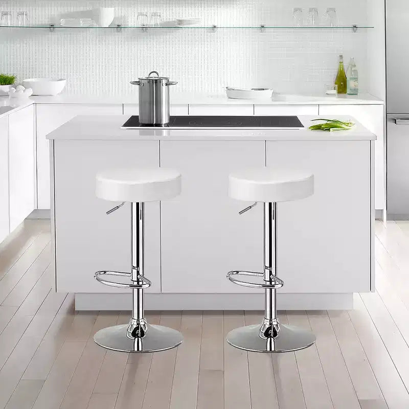 Tabouret de bar rond réglable pivotant en cuir synthétique avec repose-pieds Blanc\ Noir\ Rouge