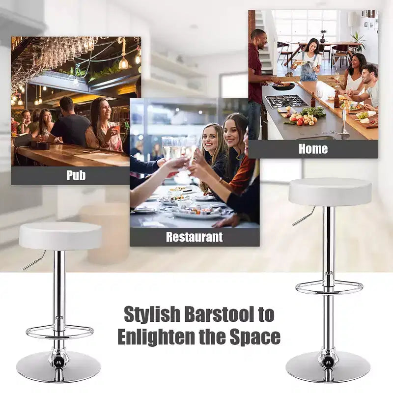 Tabouret de bar rond réglable pivotant en cuir synthétique avec repose-pieds Blanc\ Noir\ Rouge