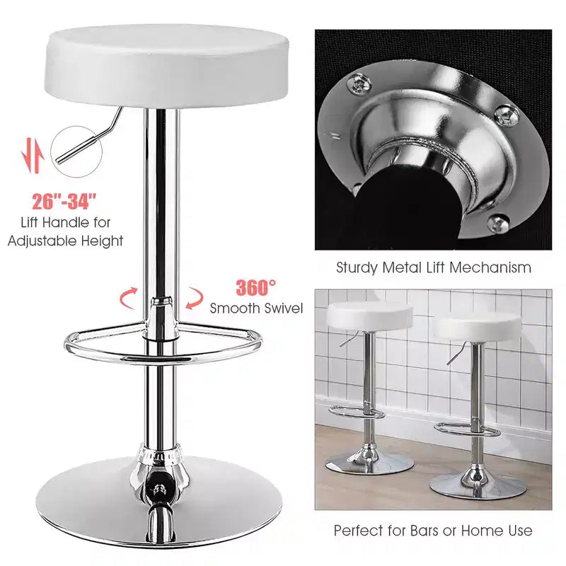 Tabouret de bar rond réglable pivotant en cuir synthétique avec repose-pieds Blanc\ Noir\ Rouge