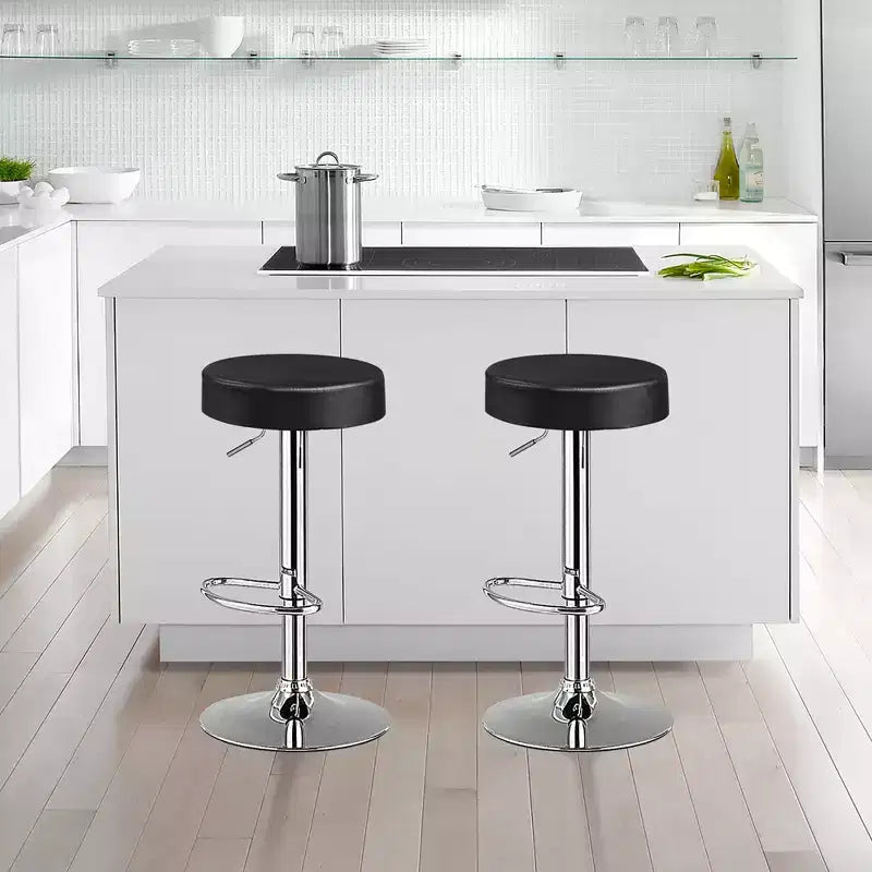 Tabouret de bar rond réglable pivotant en cuir synthétique avec repose-pieds Blanc\ Noir\ Rouge