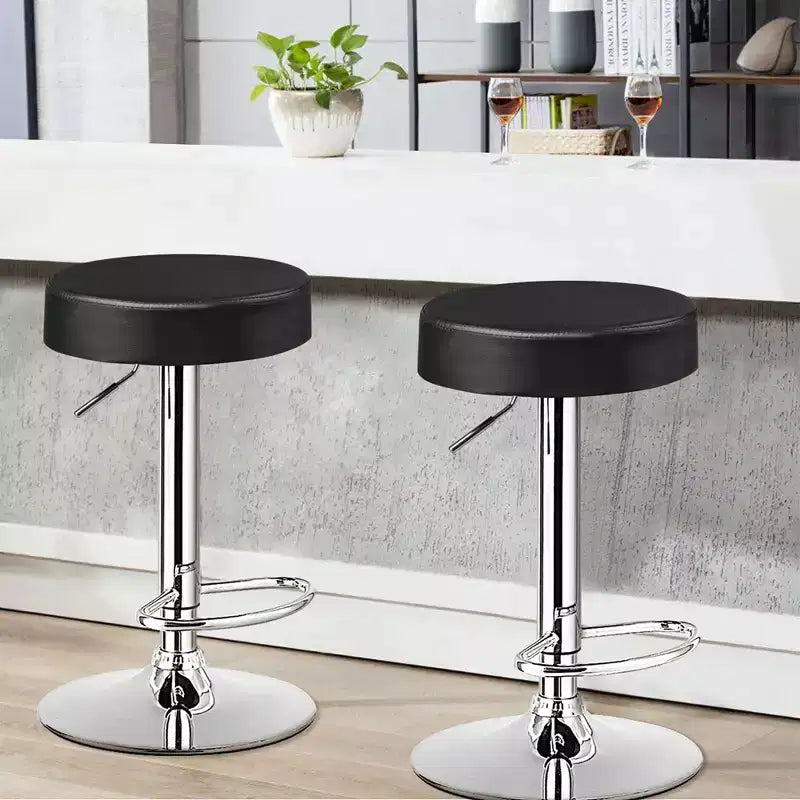 Tabouret de bar rond réglable pivotant en cuir synthétique avec repose-pieds Blanc\ Noir\ Rouge