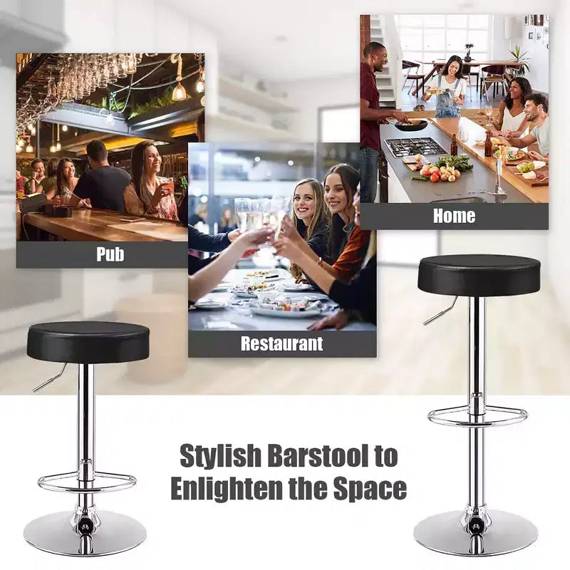 Tabouret de bar rond réglable pivotant en cuir synthétique avec repose-pieds Blanc\ Noir\ Rouge