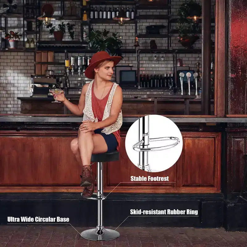 Tabouret de bar rond réglable pivotant en cuir synthétique avec repose-pieds Blanc\ Noir\ Rouge