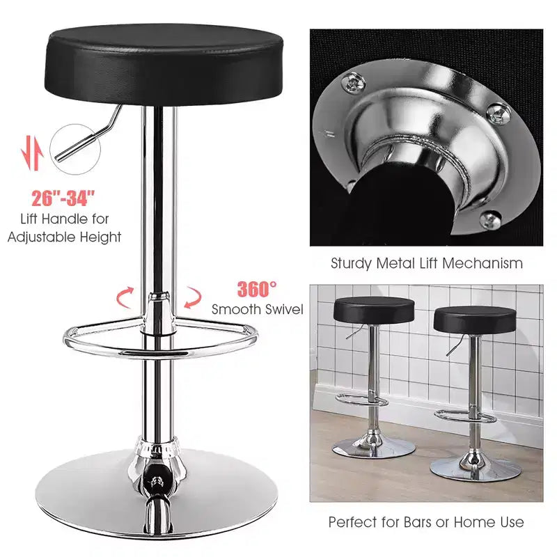 Tabouret de bar rond réglable pivotant en cuir synthétique avec repose-pieds Blanc\ Noir\ Rouge