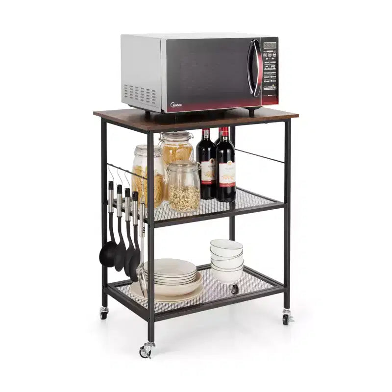 Costway Industrial Serving Cart 3-Tier Kitchen Utility Cart on Wheels w/Storage Black