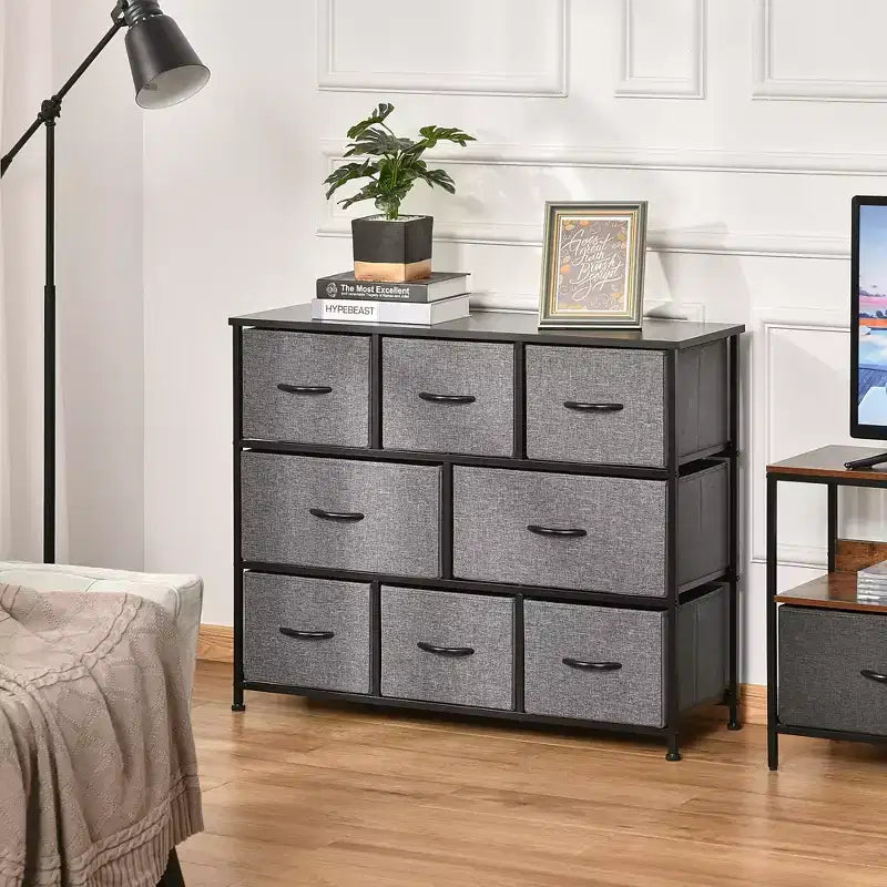 Commode à 8 tiroirs, Tour de rangement à 3 niveaux en tissu, Unité d'organisation de tour de rangement