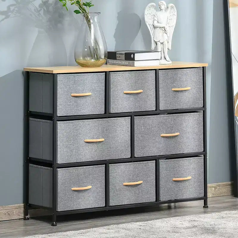 Commode à 8 tiroirs, Tour de rangement à 3 niveaux en tissu, Unité d'organisation de tour de rangement