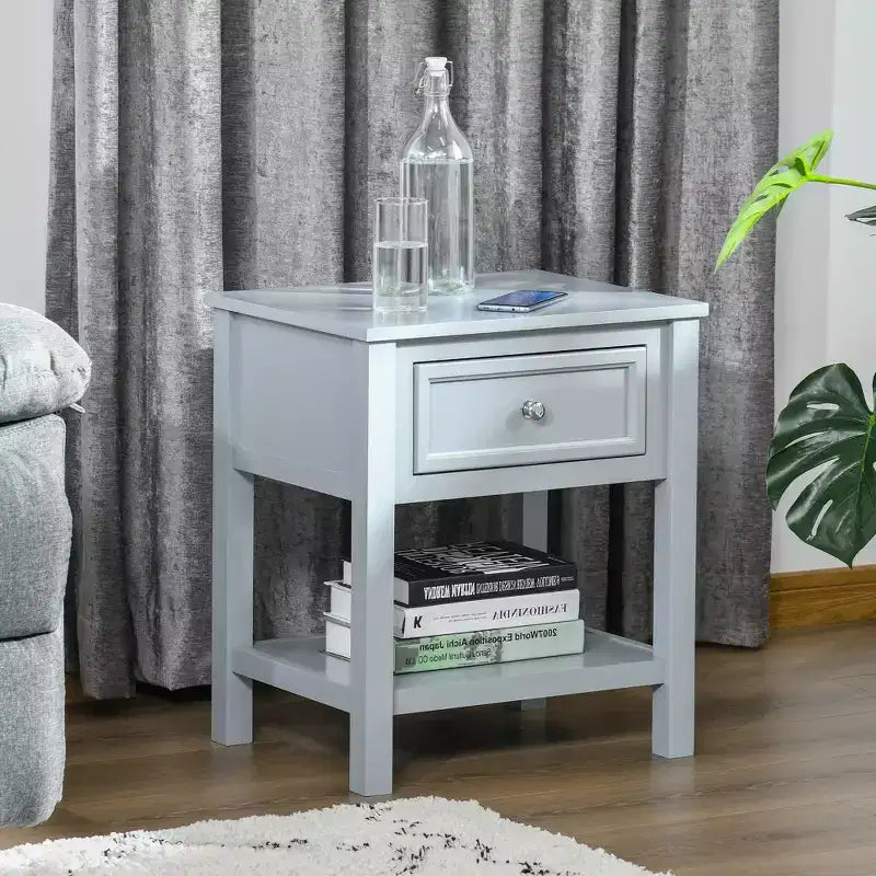 Table d'appoint, bout de canapé avec tiroir de rangement et étagère inférieure