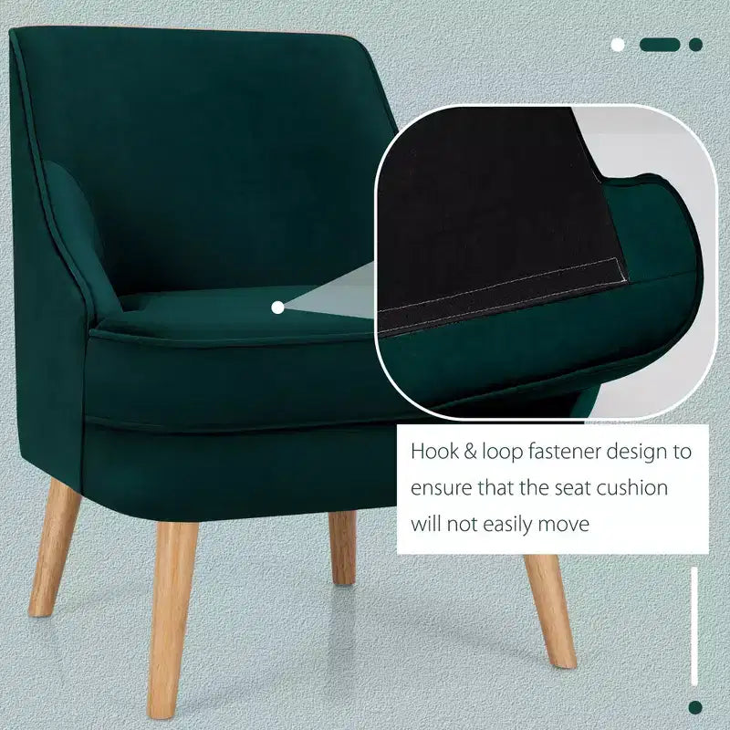 Fauteuils d'appoint en velours, fauteuil simple avec pieds en bois d'hévéa rose/vert/gris