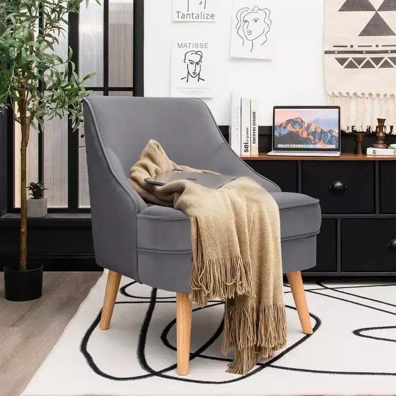 Fauteuils d'appoint en velours, fauteuil simple avec pieds en bois d'hévéa rose/vert/gris